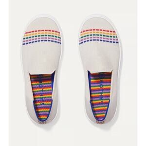 Rothy’s Kids White Knit Fabric Rainbow Slip-On Sneakers Size K2
